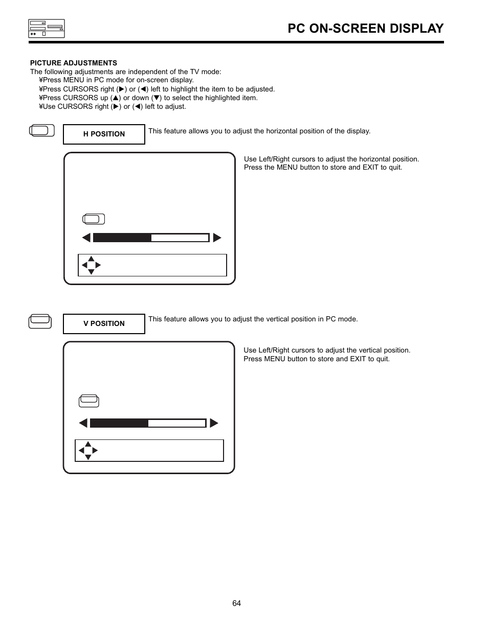 Pc on-screen display | Hitachi 36SDX01SR User Manual | Page 64 / 80