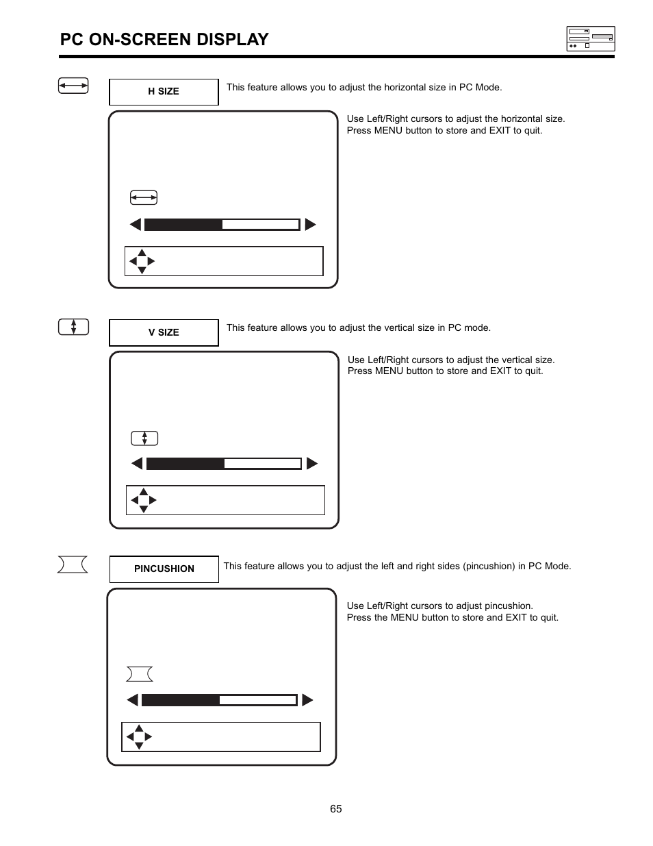 Pc on-screen display | Hitachi 36SDX01SR User Manual | Page 65 / 80