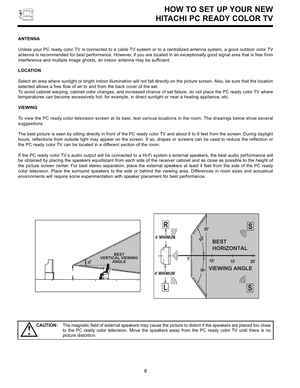 How to set up your new hitachi pc ready color tv, Sl r | Hitachi 36SDX01SR User Manual | Page 8 / 80