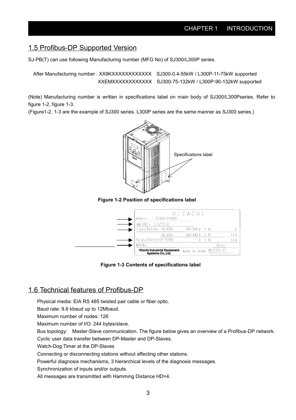 5 profibus-dp supported version, 6 technical features of profibus-dp | Hitachi SJ-PB(T) User Manual | Page 7 / 35