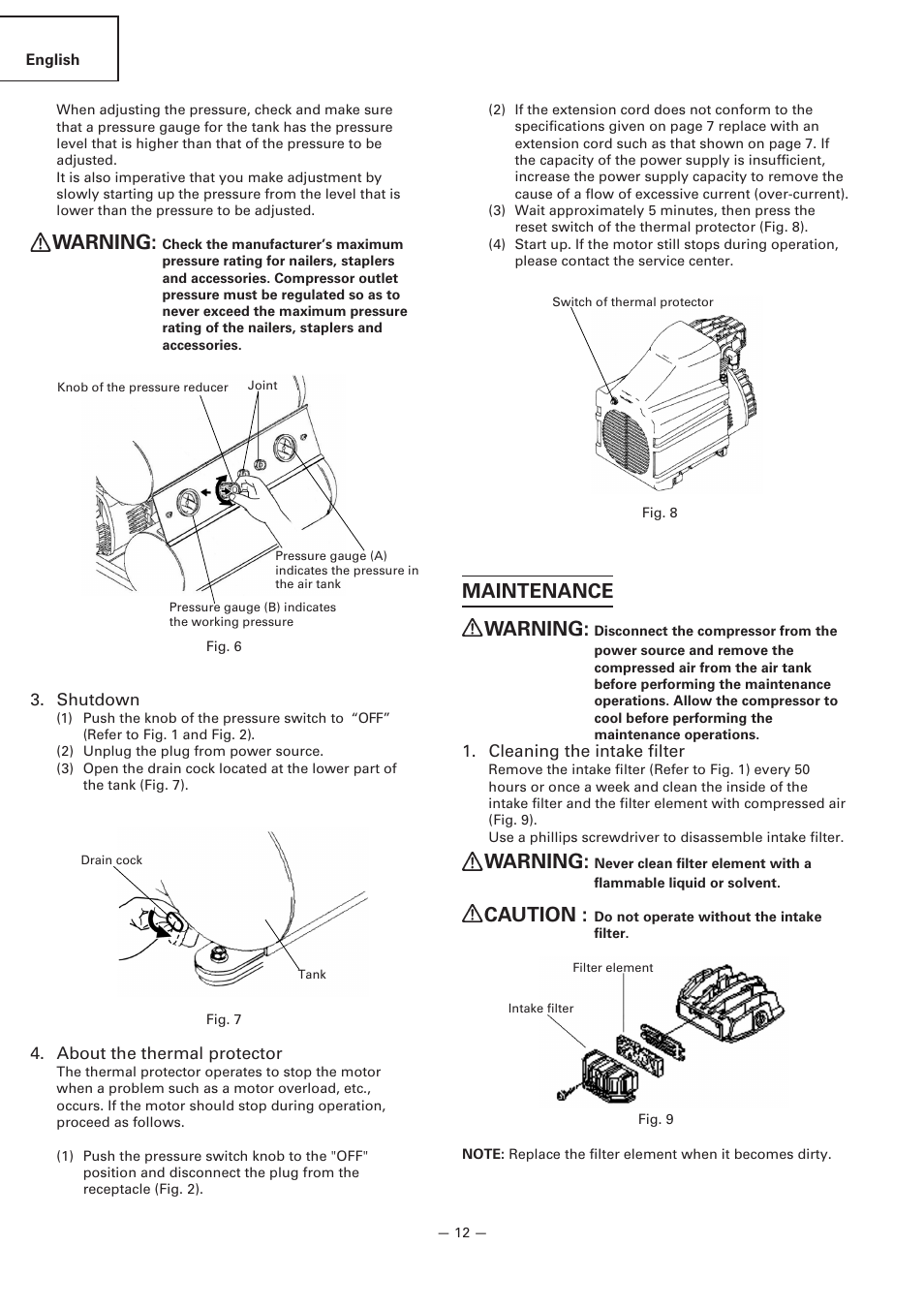 Warning, Maintenance warning, Caution | Hitachi EC119 OM User Manual | Page 12 / 40