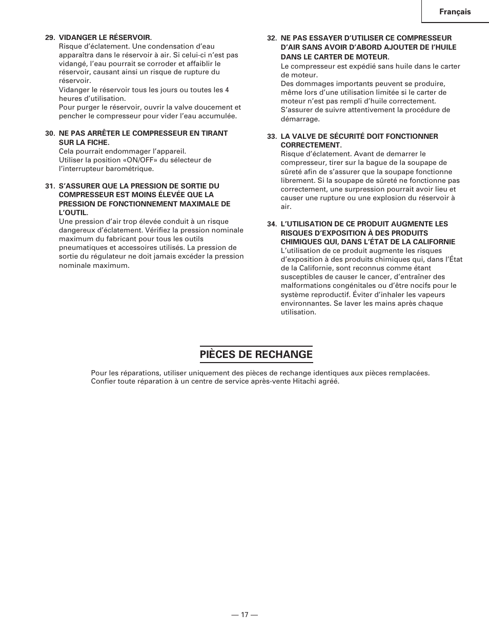 Pièces de rechange | Hitachi EC119 OM User Manual | Page 17 / 40