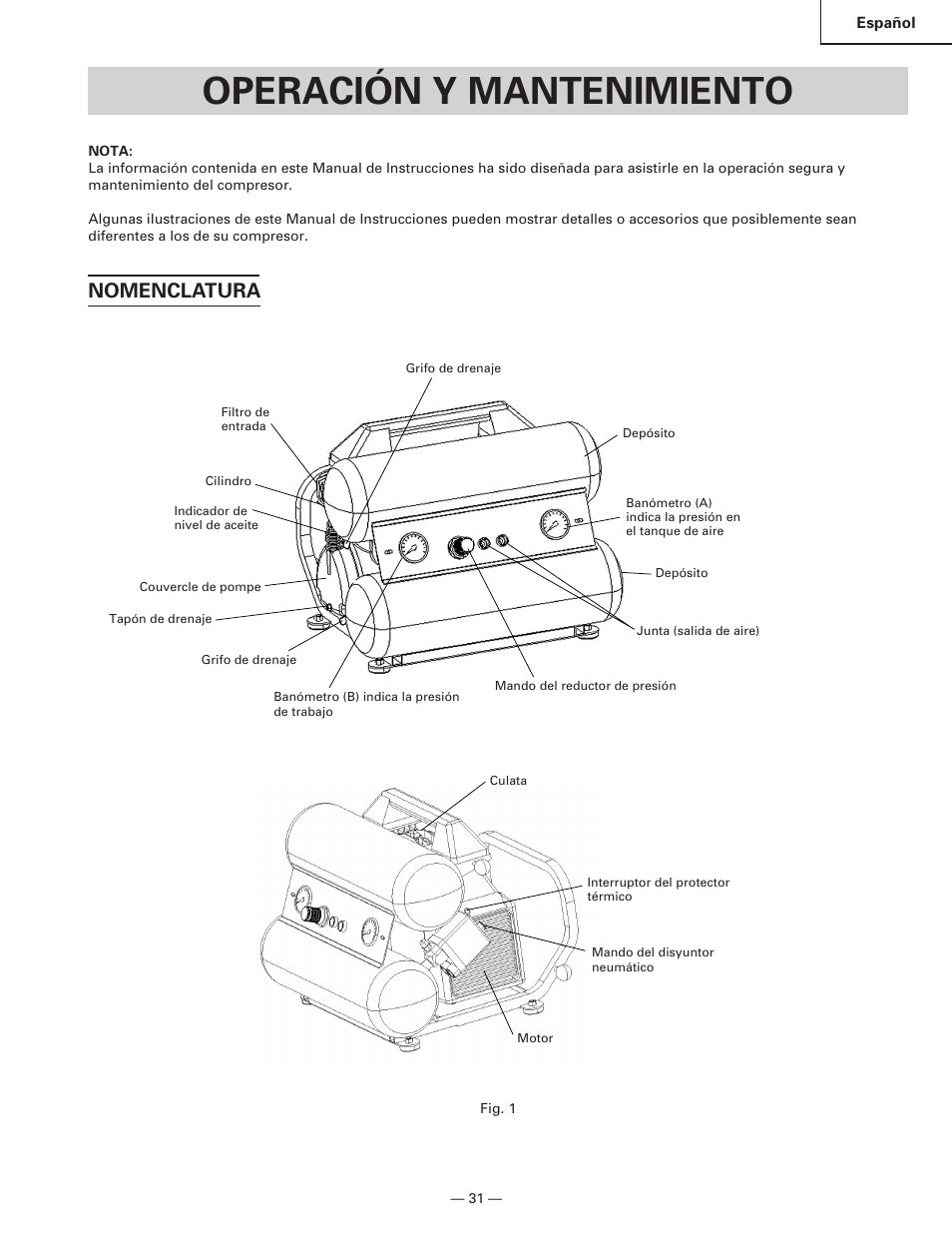 Operación y mantenimiento, Nomenclatura | Hitachi EC119 OM User Manual | Page 31 / 40