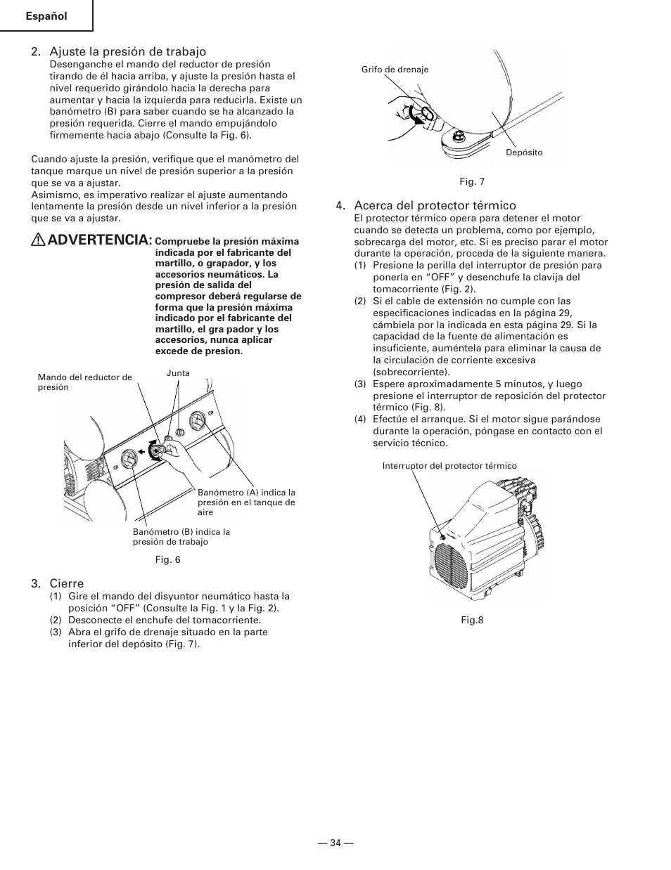 Advertencia | Hitachi EC119 OM User Manual | Page 34 / 40