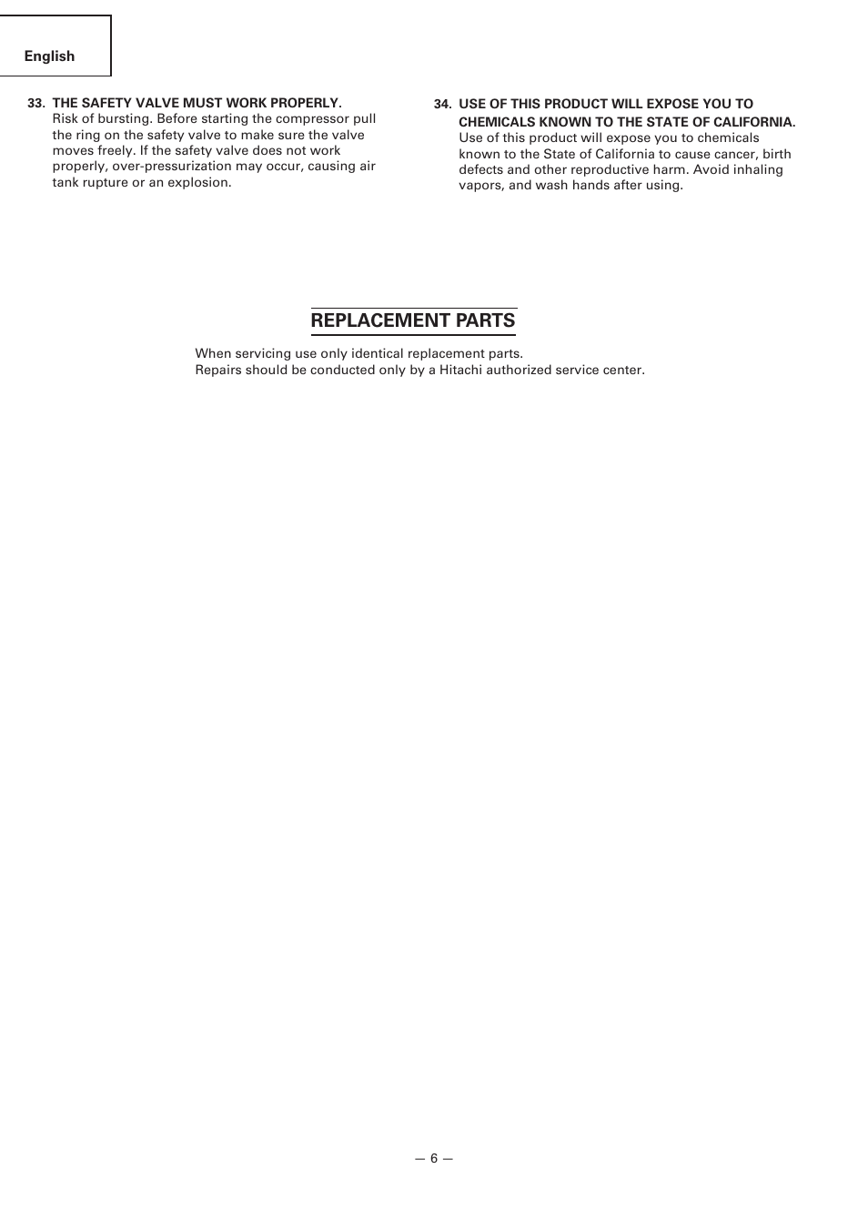 Replacement parts | Hitachi EC119 OM User Manual | Page 6 / 40
