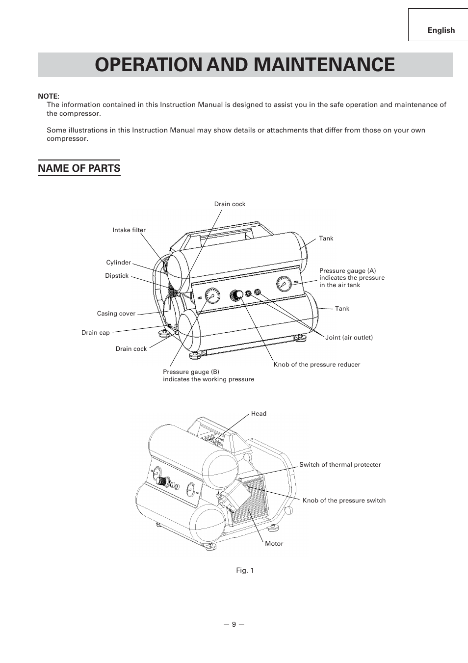 Operation and maintenance, Name of parts | Hitachi EC119 OM User Manual | Page 9 / 40