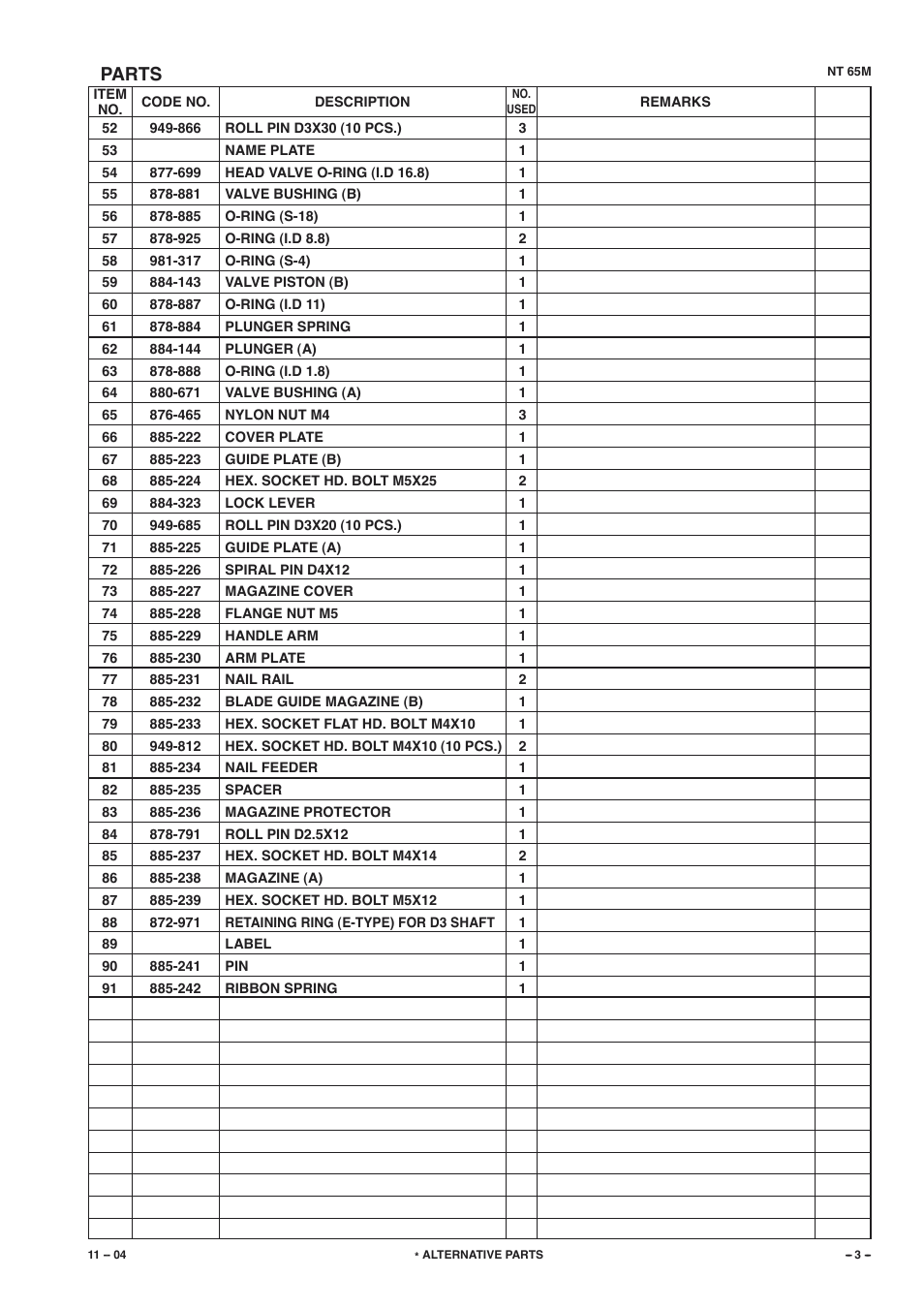 Parts | Hitachi NT 65M User Manual | Page 3 / 4