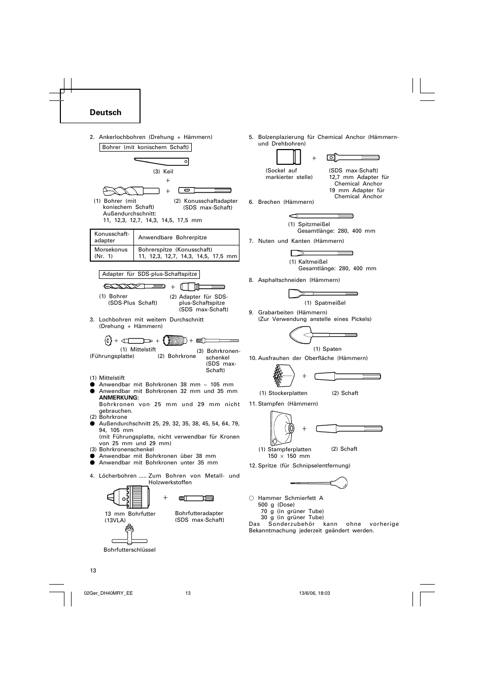 Deutsch | Hitachi DH 40MRY User Manual | Page 14 / 62