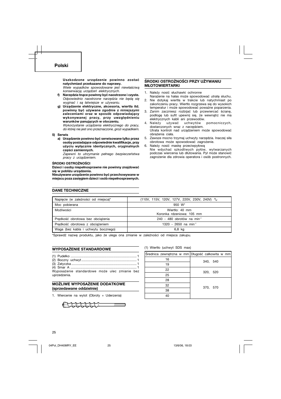 Polski | Hitachi DH 40MRY User Manual | Page 26 / 62