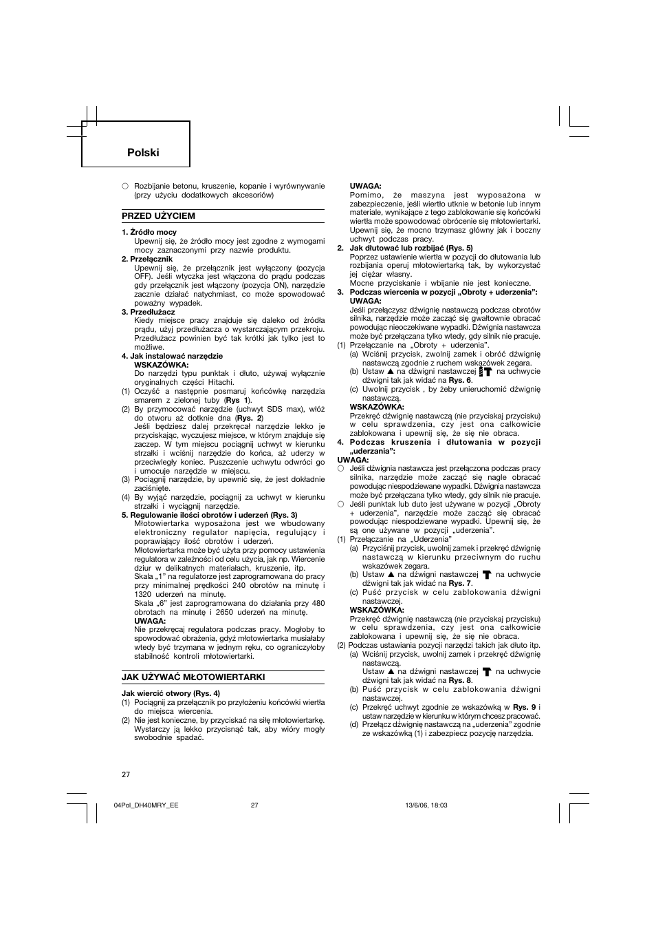 Polski | Hitachi DH 40MRY User Manual | Page 28 / 62