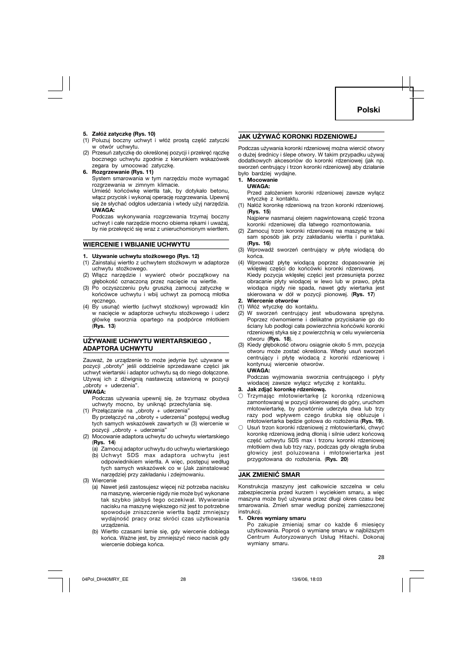 Polski | Hitachi DH 40MRY User Manual | Page 29 / 62