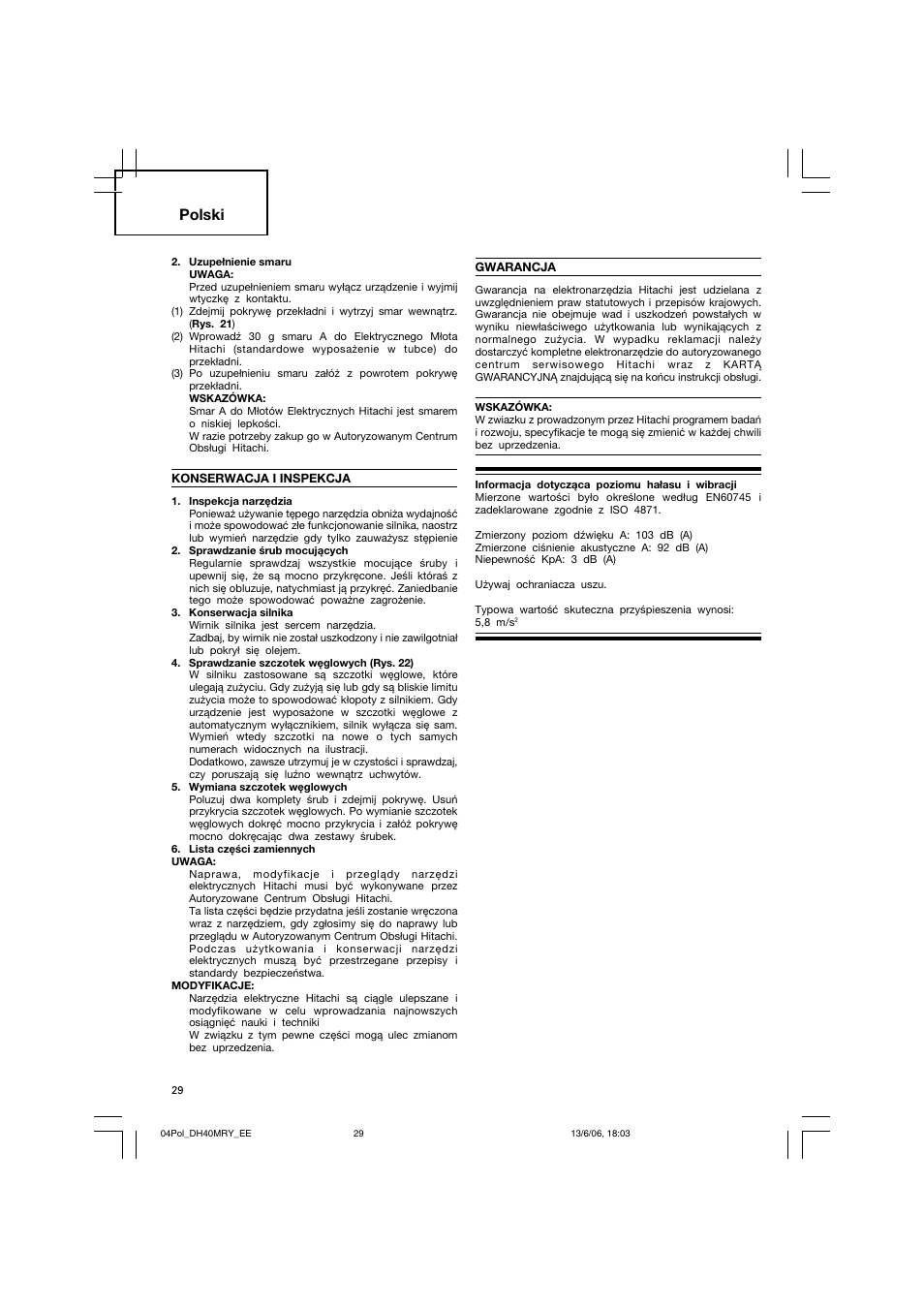Polski | Hitachi DH 40MRY User Manual | Page 30 / 62