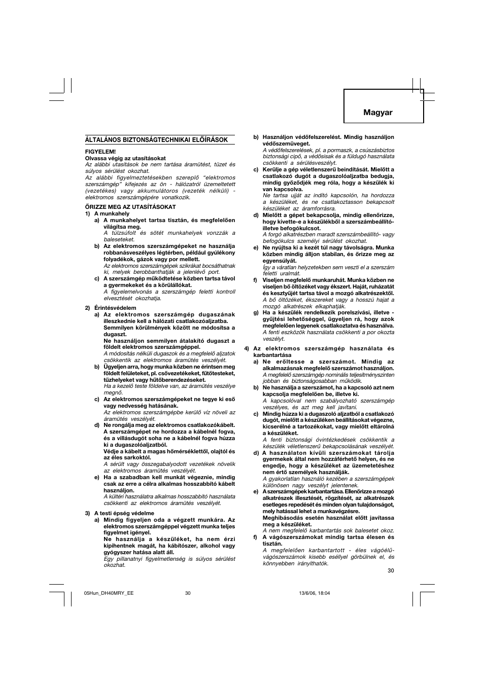 Magyar | Hitachi DH 40MRY User Manual | Page 31 / 62