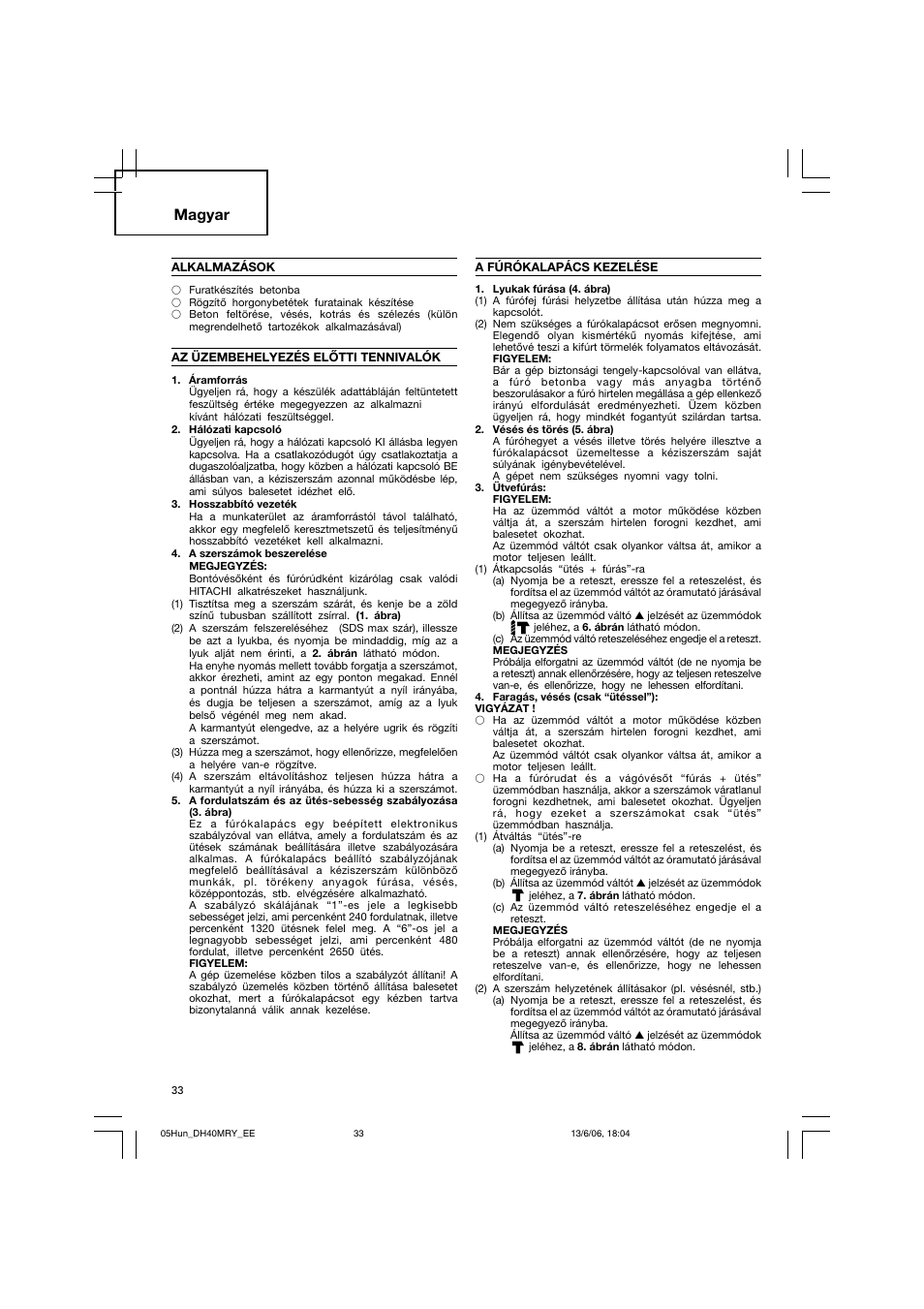 Magyar | Hitachi DH 40MRY User Manual | Page 34 / 62