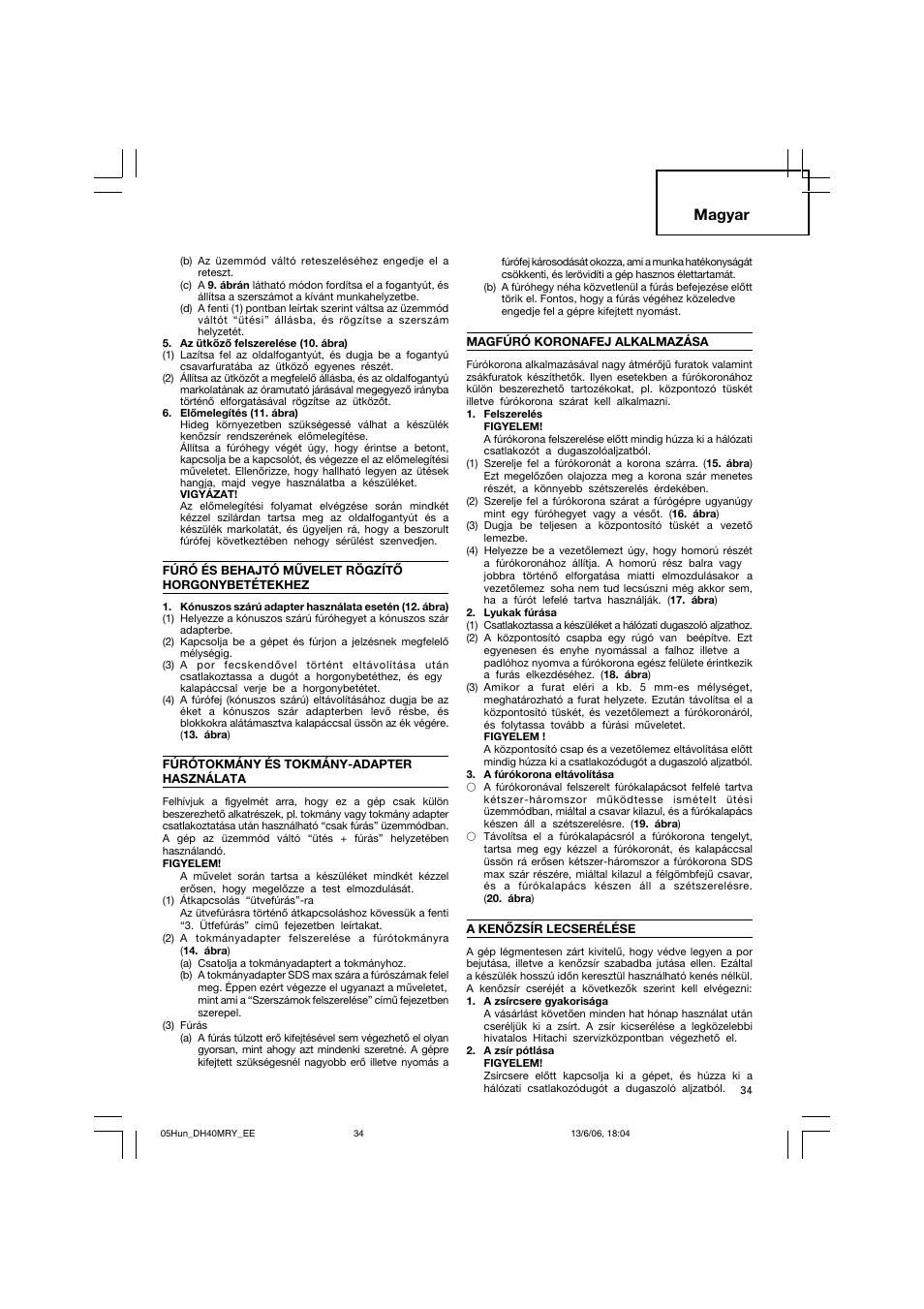 Magyar | Hitachi DH 40MRY User Manual | Page 35 / 62