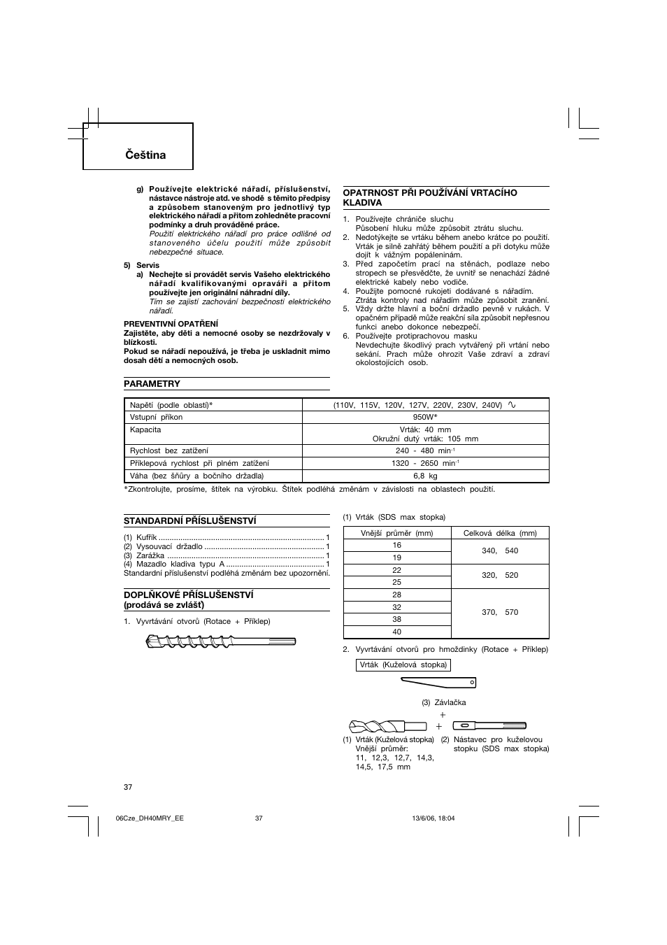 Čeština | Hitachi DH 40MRY User Manual | Page 38 / 62