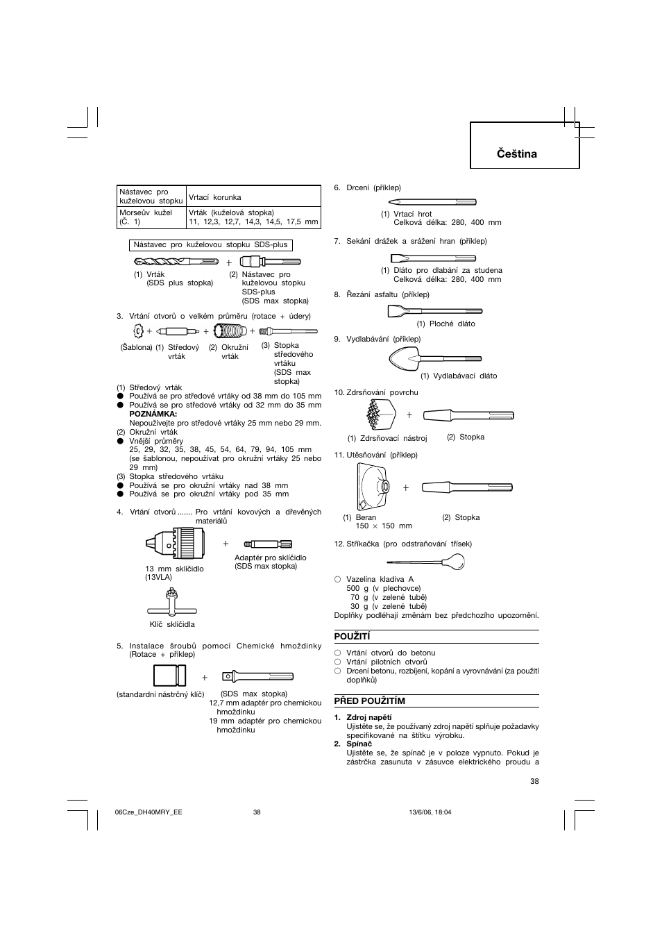 Čeština | Hitachi DH 40MRY User Manual | Page 39 / 62
