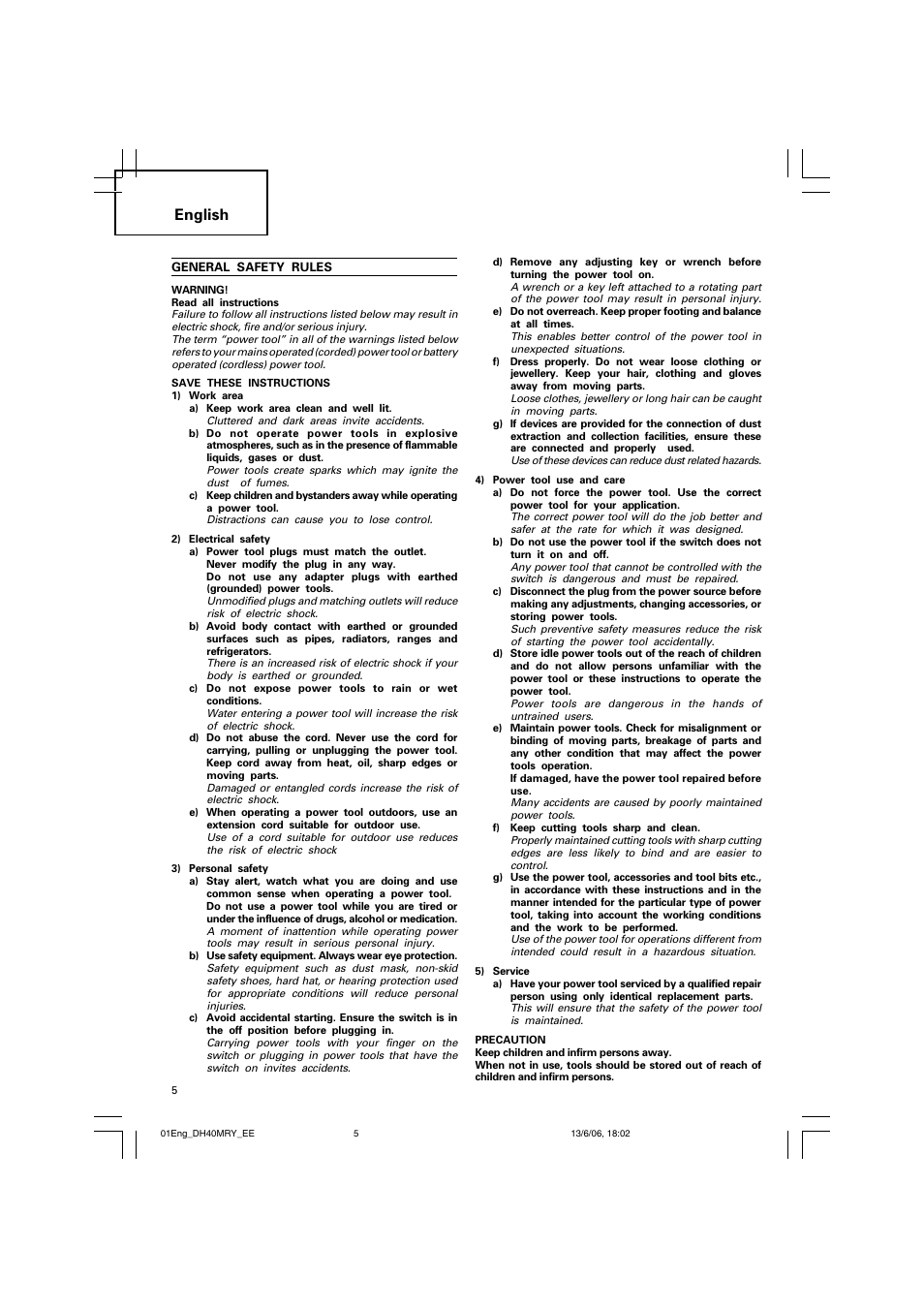 English | Hitachi DH 40MRY User Manual | Page 6 / 62