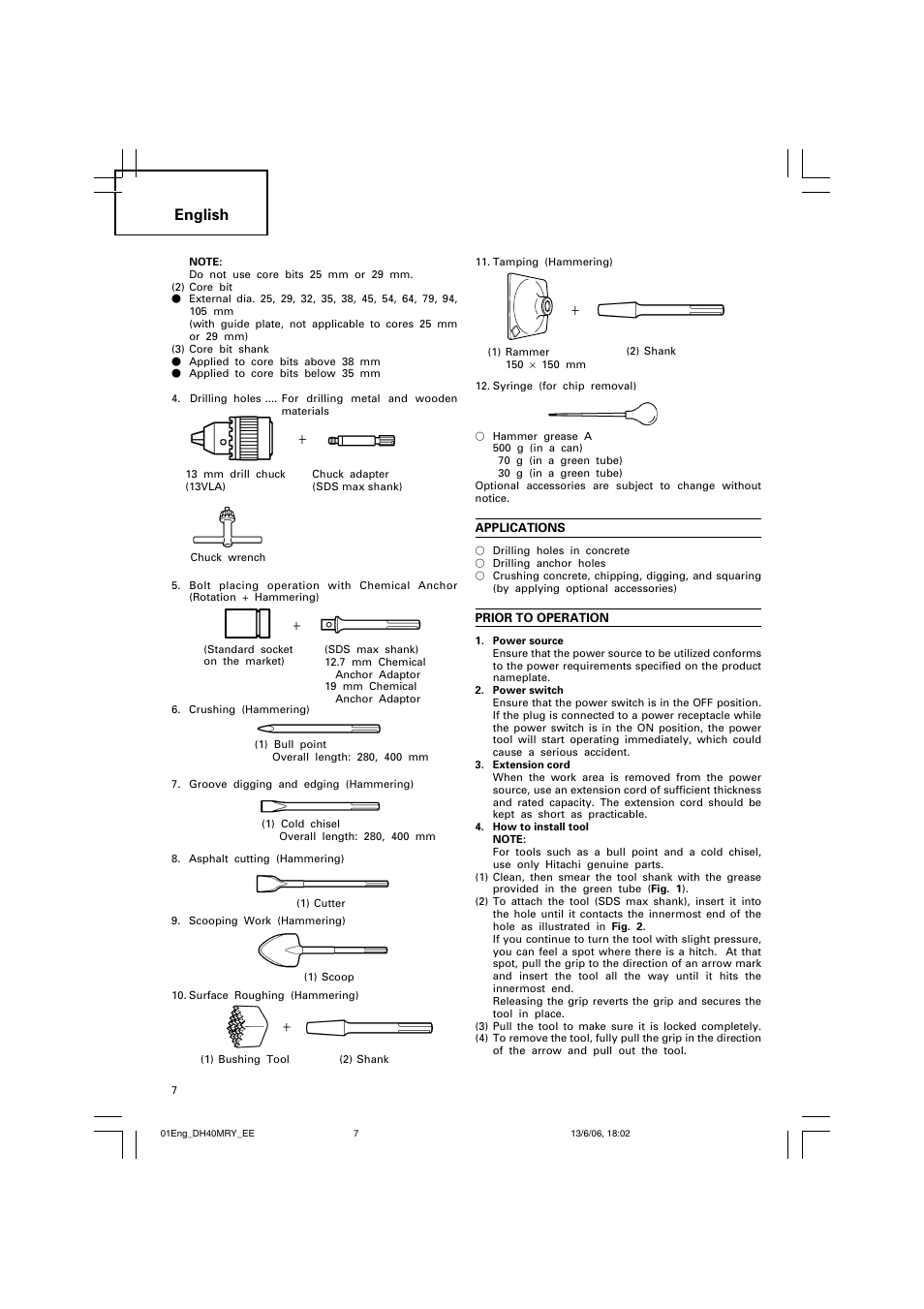 English | Hitachi DH 40MRY User Manual | Page 8 / 62