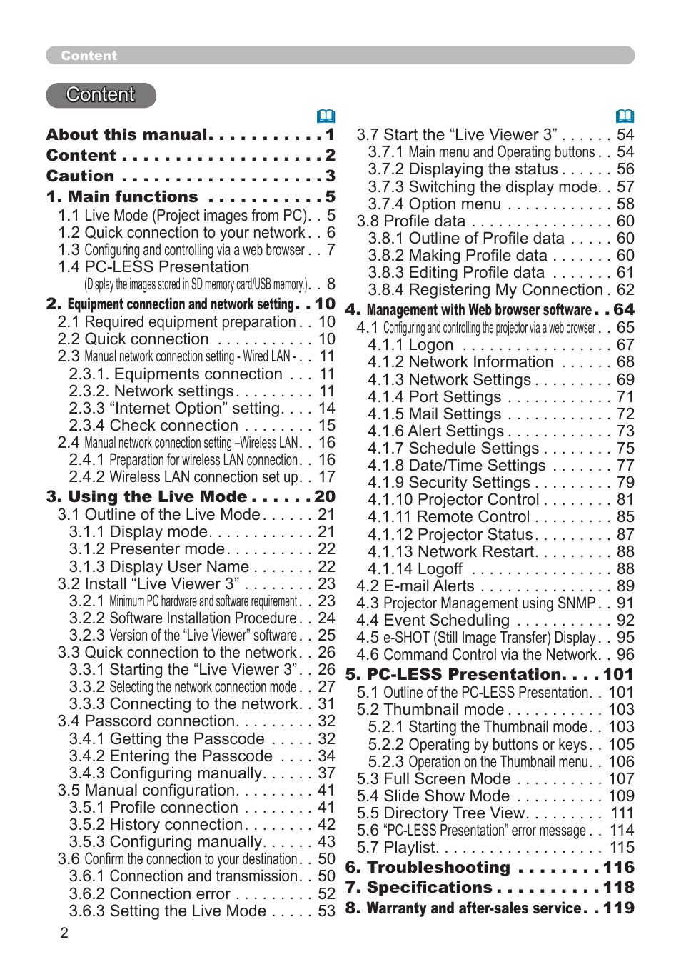 Content | Hitachi CP-X308 User Manual | Page 2 / 119