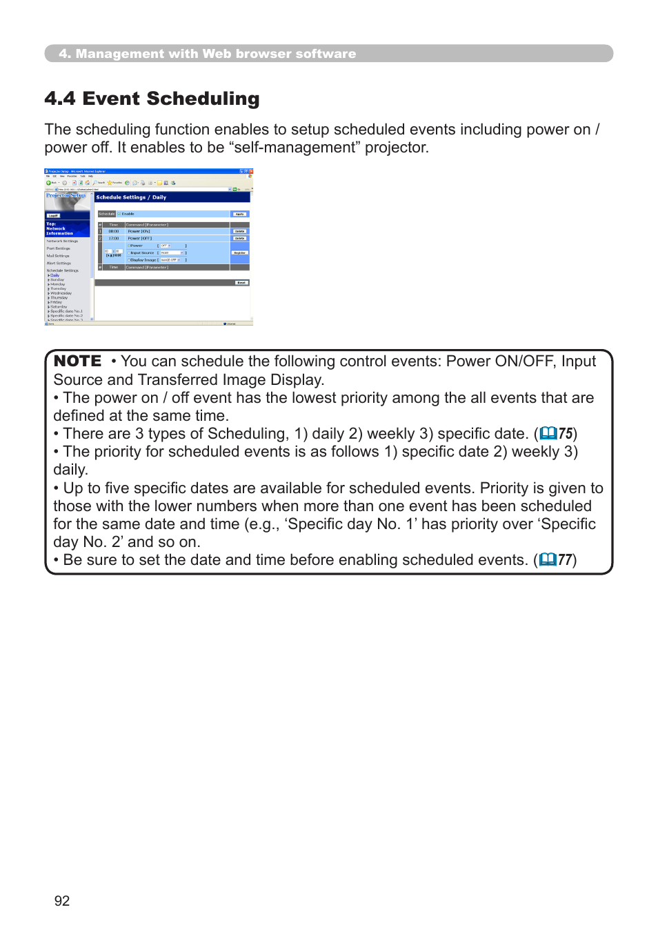 4 .4 event scheduling | Hitachi CP-X308 User Manual | Page 92 / 119