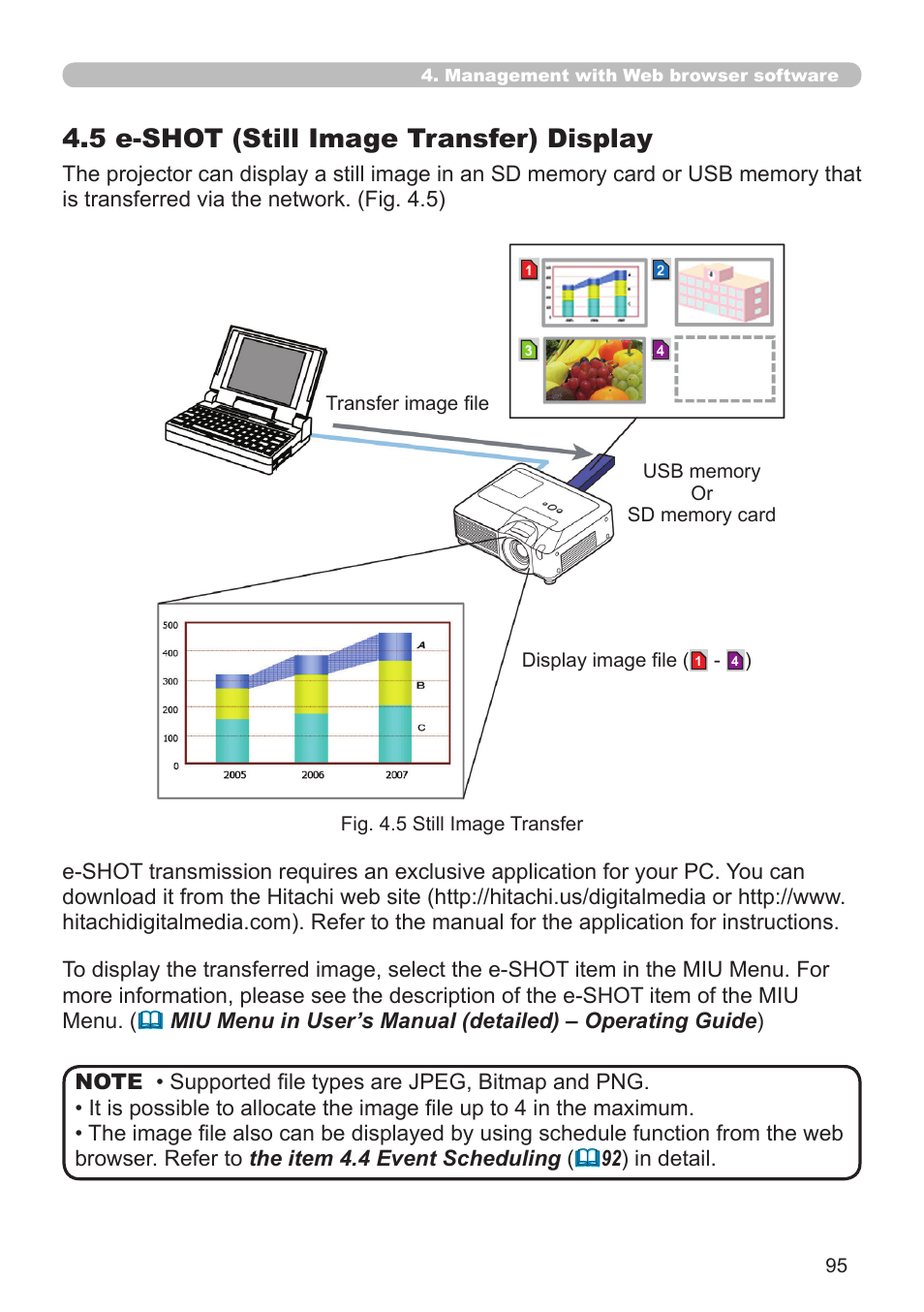 4 .5 e-shot (still image transfer) display | Hitachi CP-X308 User Manual | Page 95 / 119