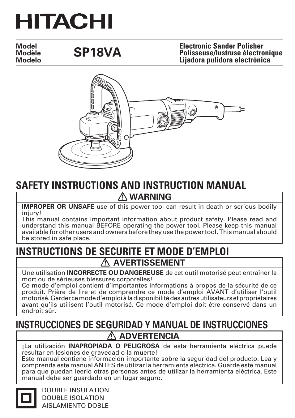 Hitachi SP18VA User Manual | 48 pages