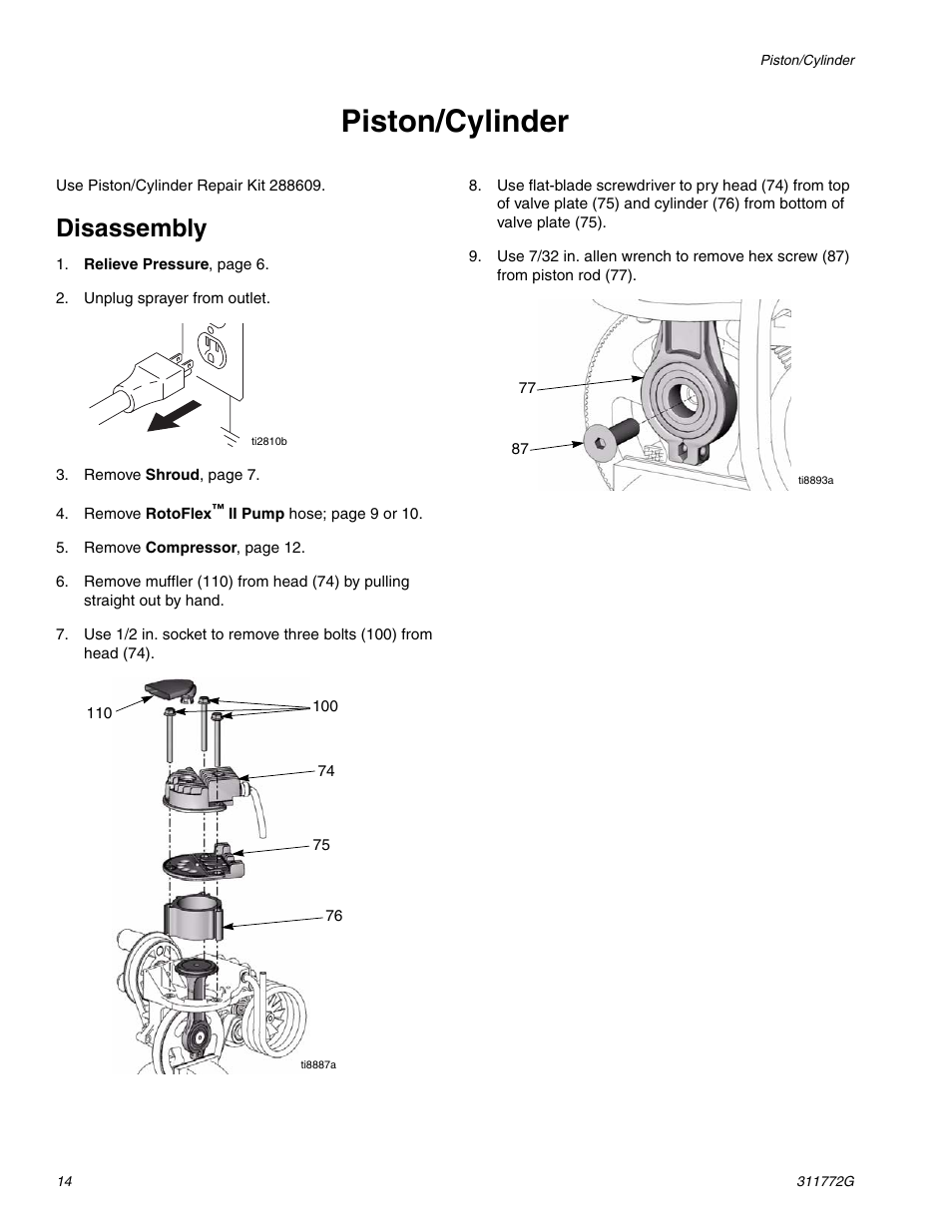 Piston/cylinder, Disassembly | Hitachi RTX 900 User Manual | Page 14 / 34