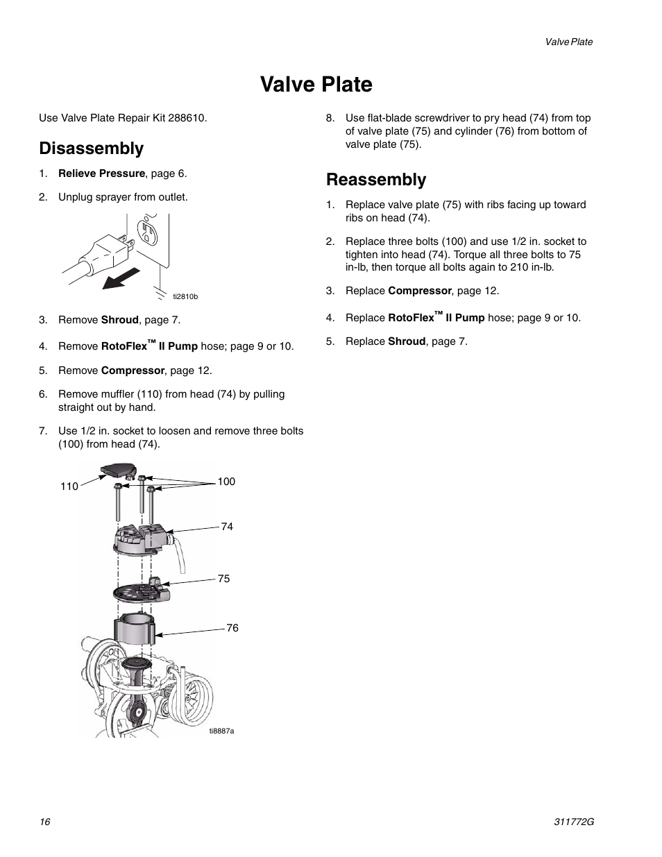 Valve plate, Disassembly, Reassembly | Hitachi RTX 900 User Manual | Page 16 / 34