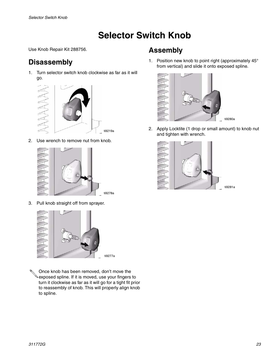 Selector switch knob, Disassembly, Assembly | Hitachi RTX 900 User Manual | Page 23 / 34