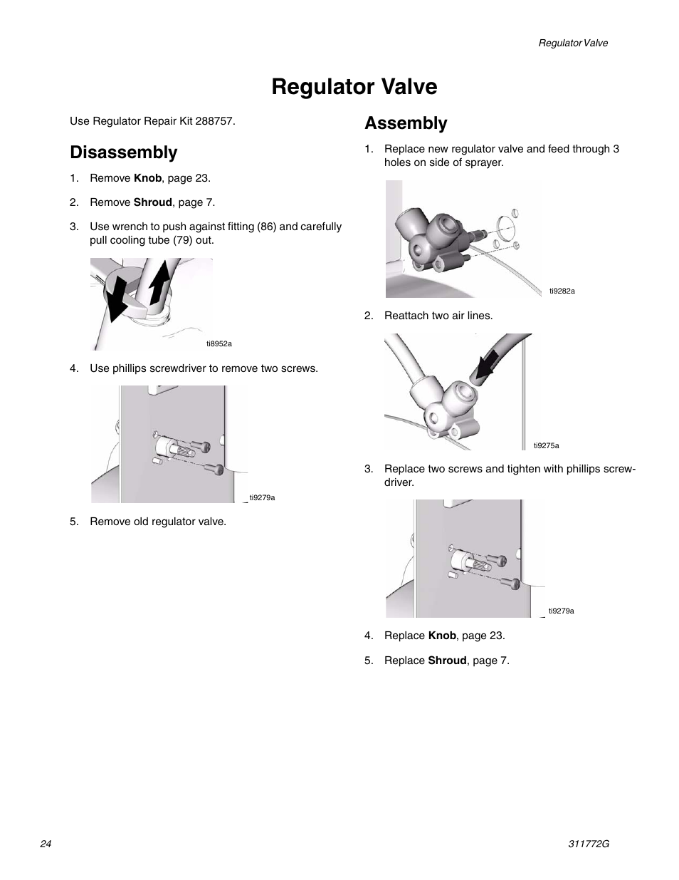 Regulator valve, Disassembly, Assembly | Hitachi RTX 900 User Manual | Page 24 / 34