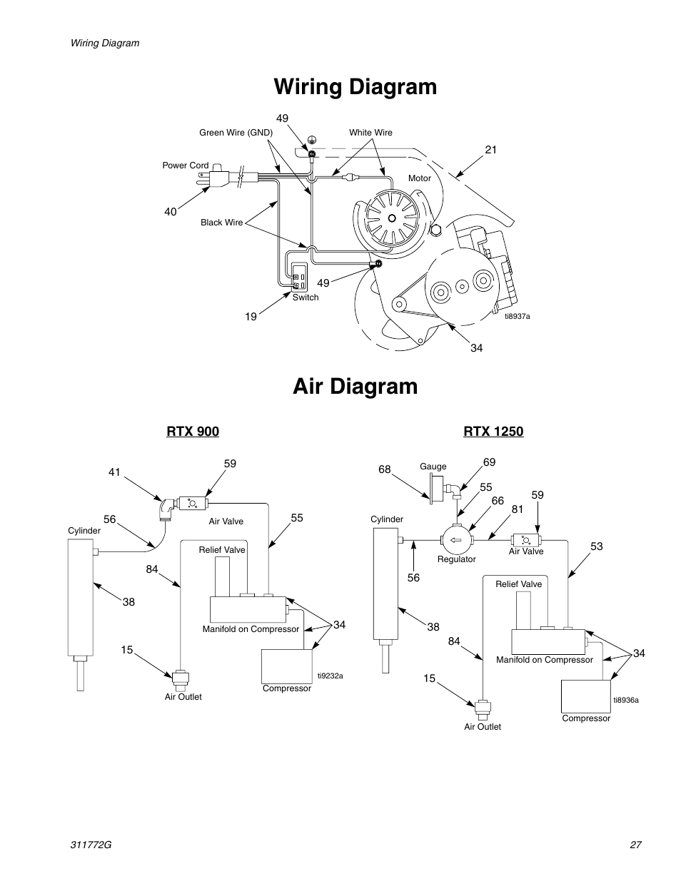 Wiring diagram, Air diagram, Ge 27 | Wiring diagram air diagram | Hitachi RTX 900 User Manual | Page 27 / 34