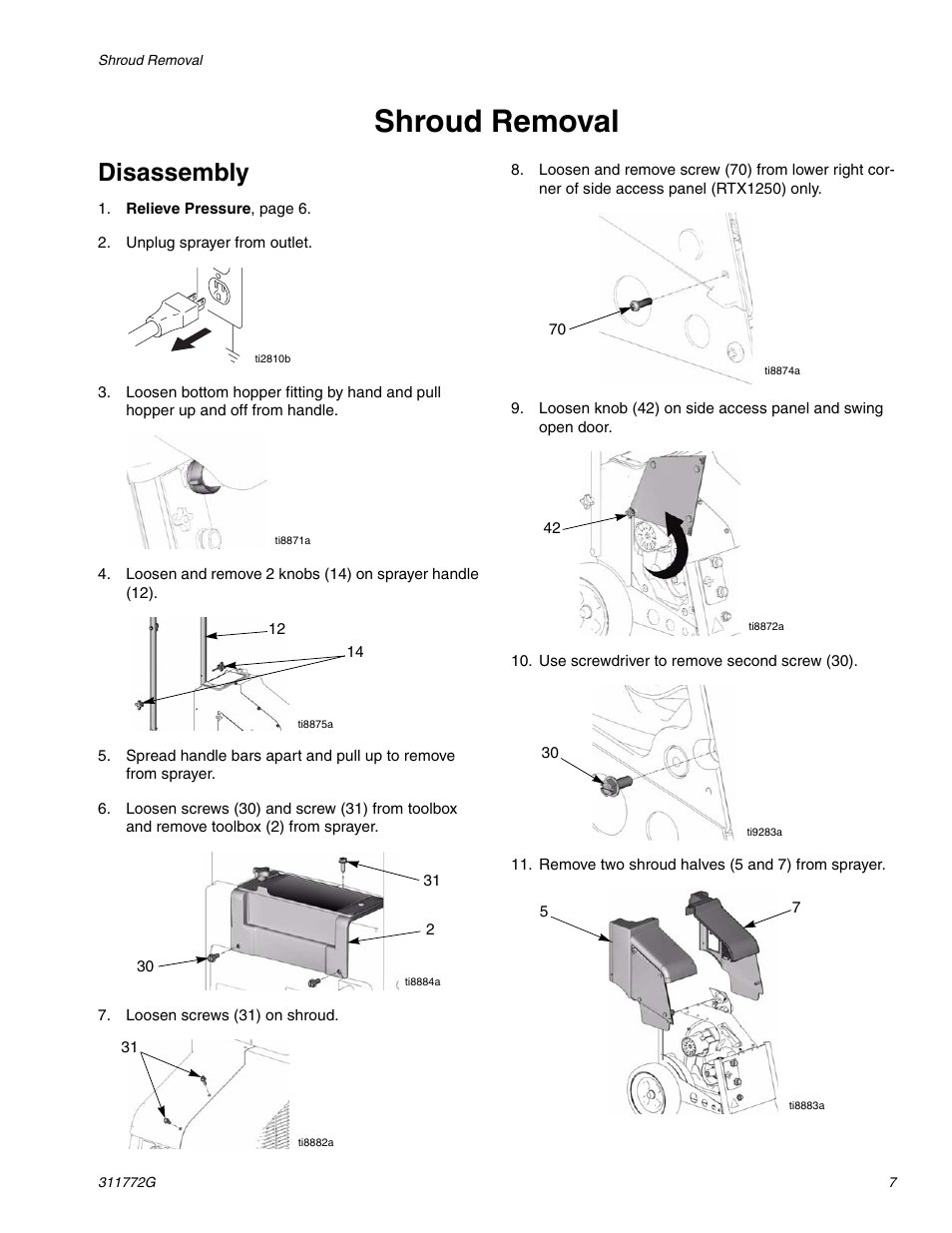 Shroud removal, Disassembly | Hitachi RTX 900 User Manual | Page 7 / 34