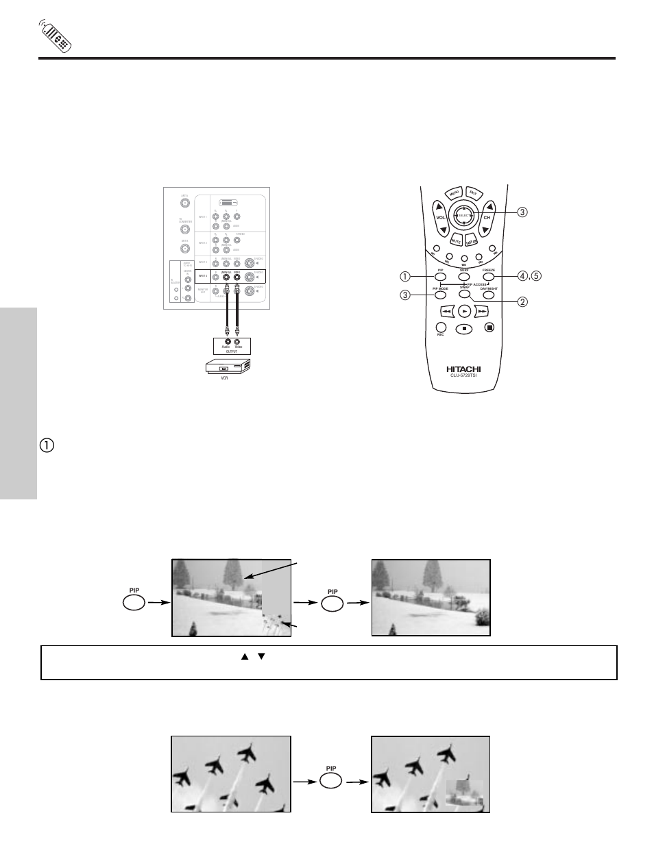 Picture-in-picture (pip), The remote control, Main picture sub picture | Hitachi 50VX500 User Manual | Page 34 / 84