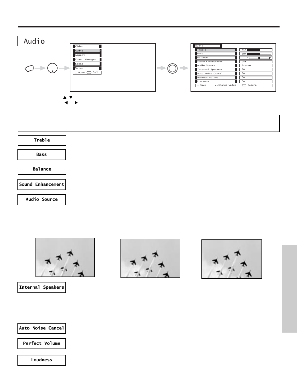 Audio, On-screen displa y | Hitachi 50VX500 User Manual | Page 51 / 84