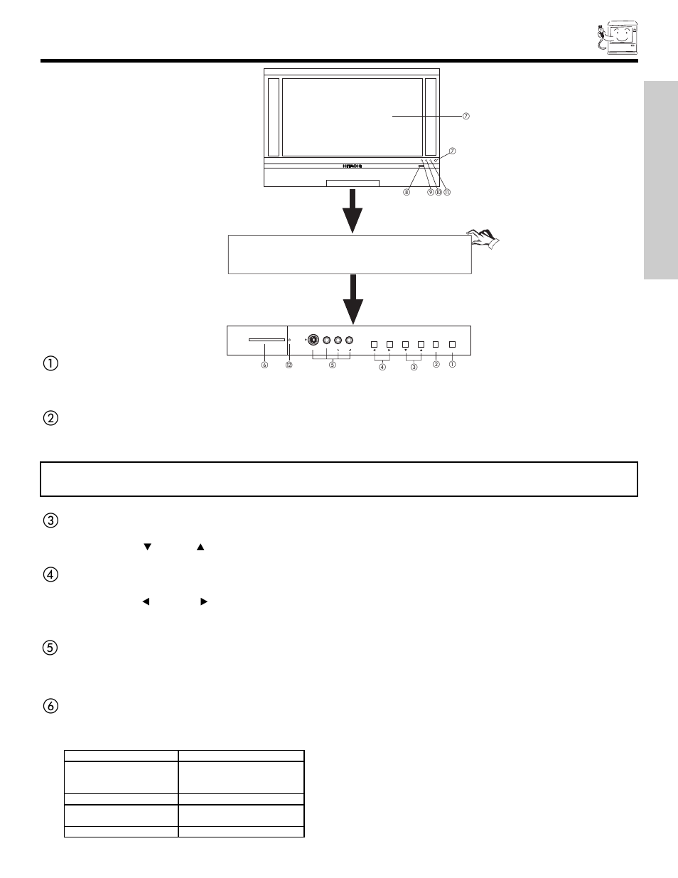 Front panel controls, First time use | Hitachi 50VX500 User Manual | Page 7 / 84