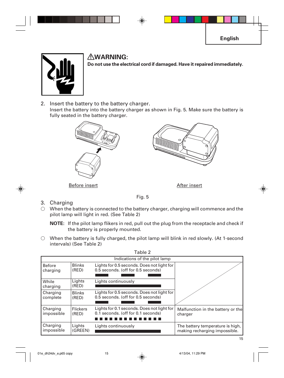 Warning | Hitachi DH 24DV User Manual | Page 15 / 88