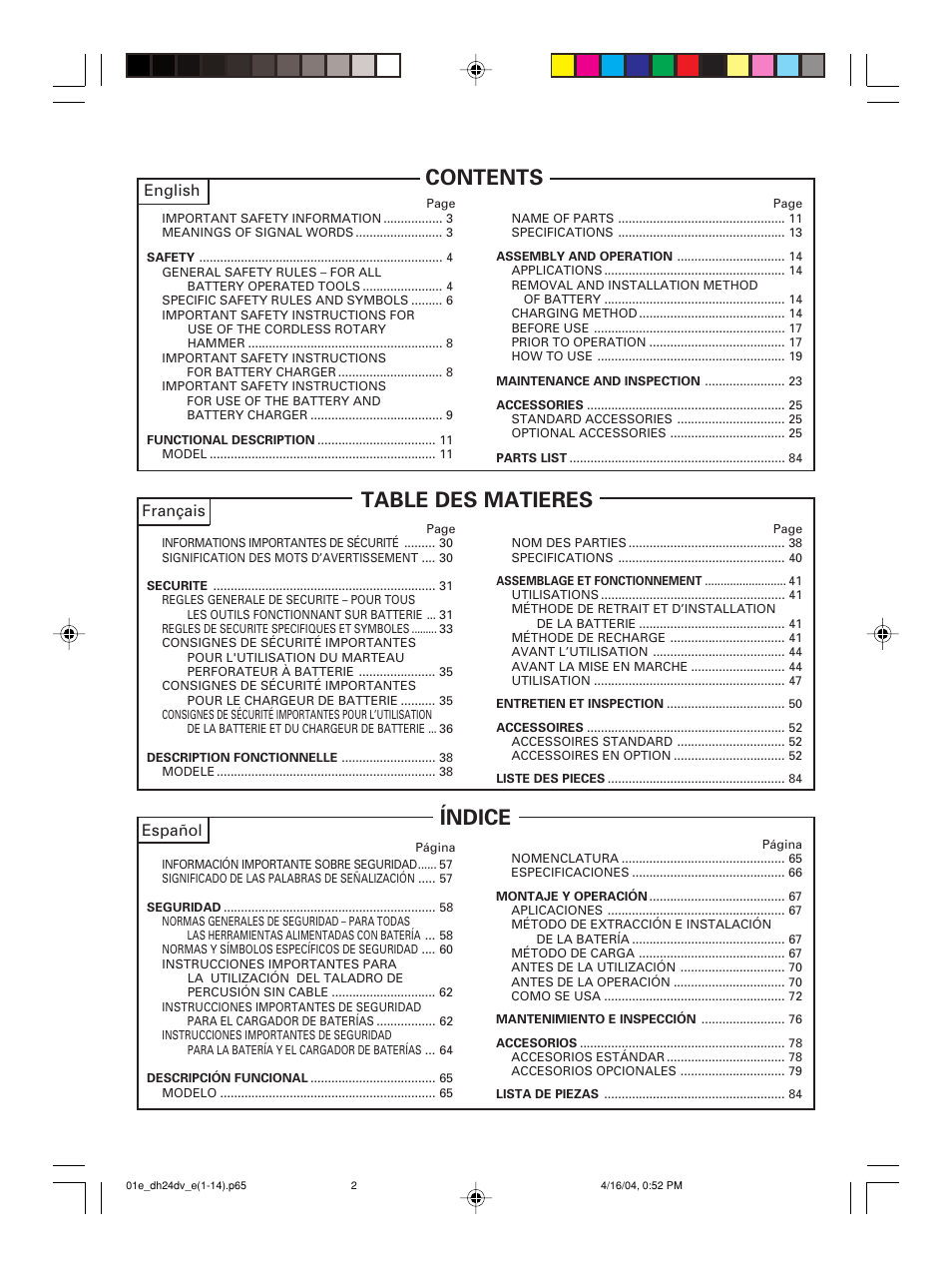 Hitachi DH 24DV User Manual | Page 2 / 88