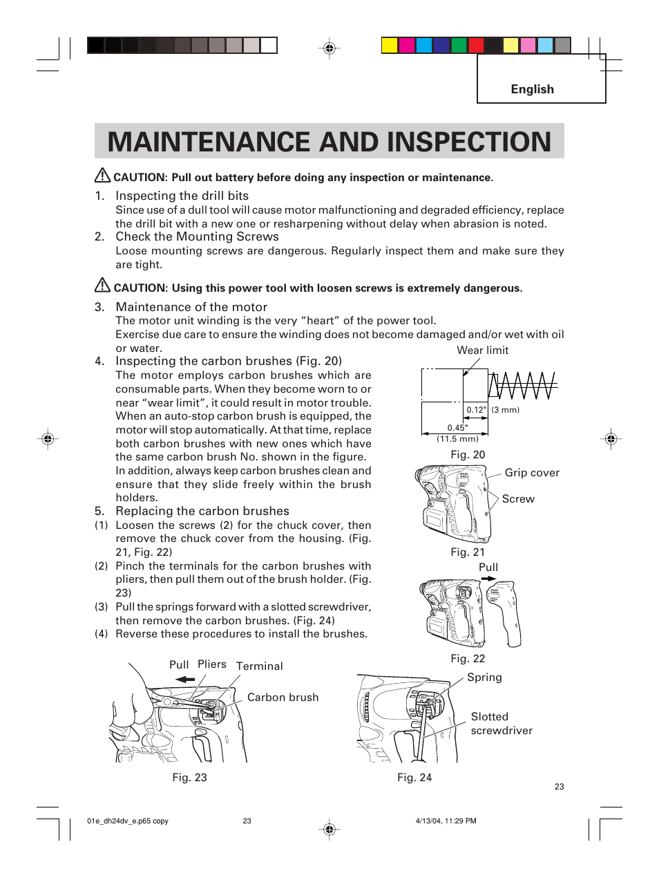 Maintenance and inspection | Hitachi DH 24DV User Manual | Page 23 / 88