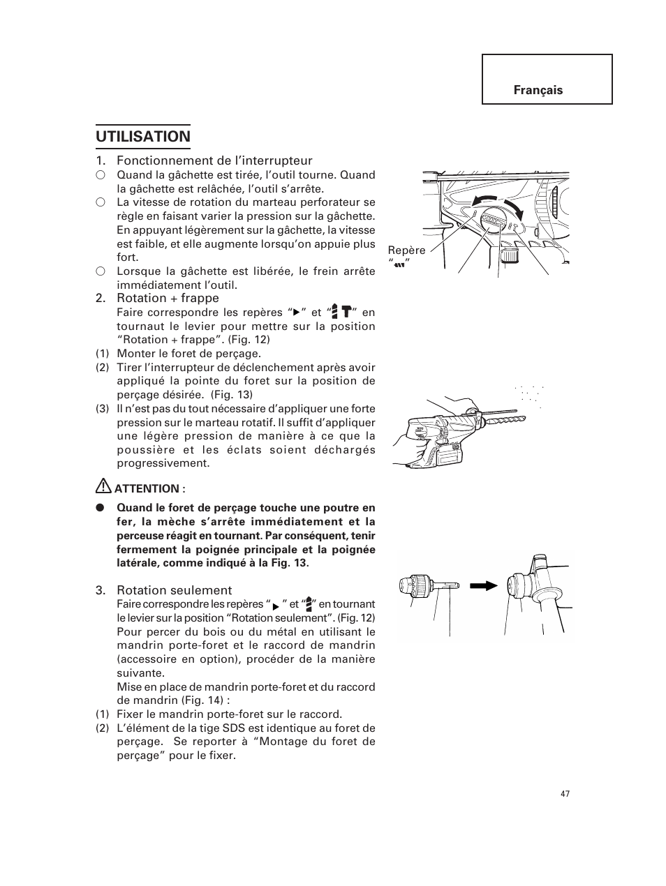 Utilisation | Hitachi DH 24DV User Manual | Page 47 / 88