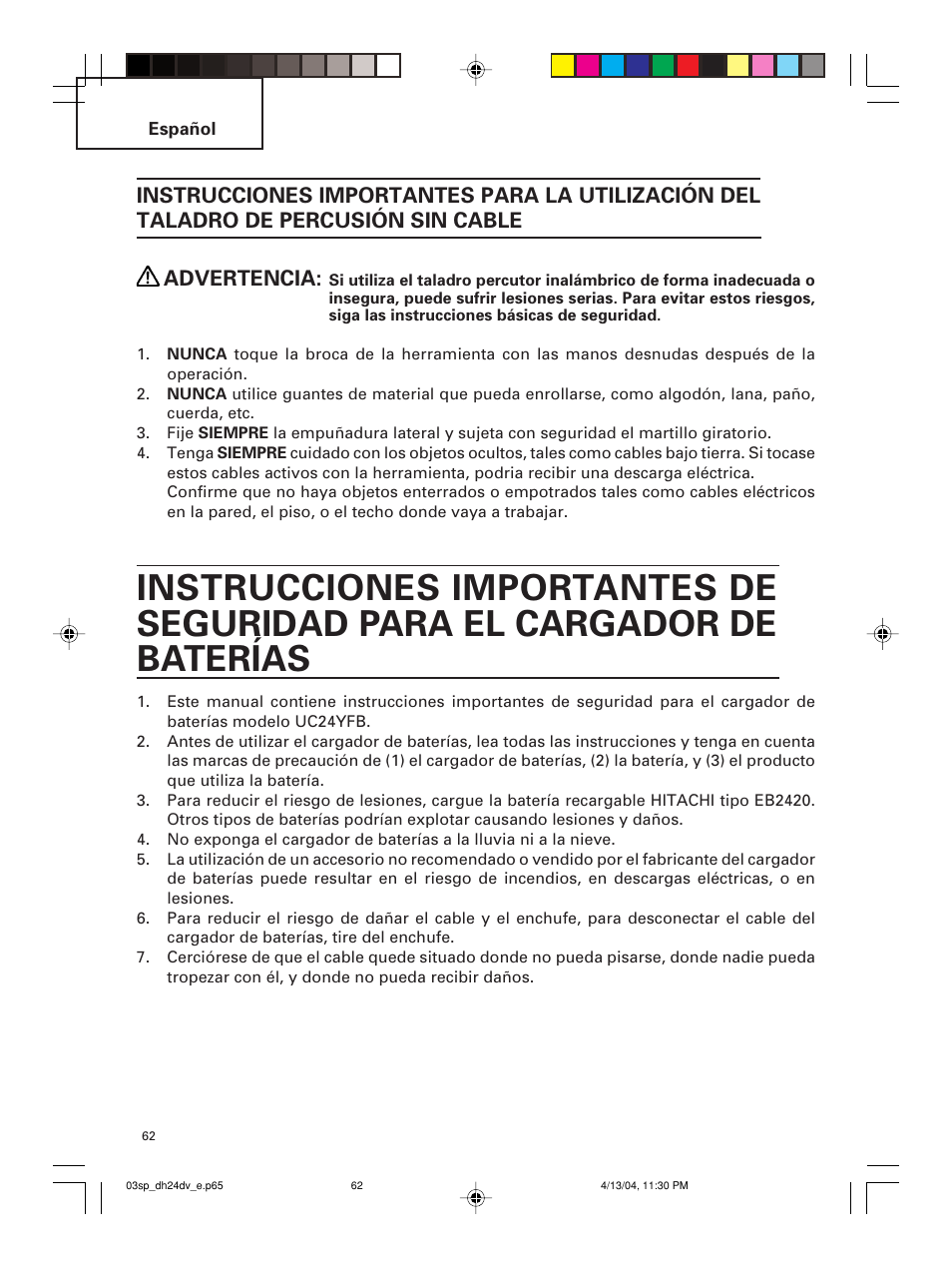 Hitachi DH 24DV User Manual | Page 62 / 88