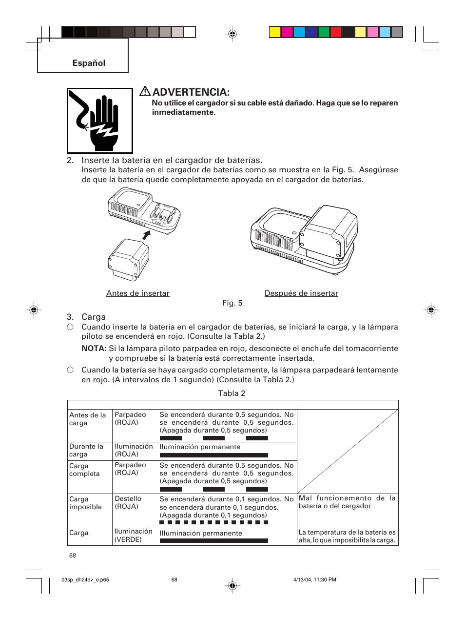 Advertencia | Hitachi DH 24DV User Manual | Page 68 / 88