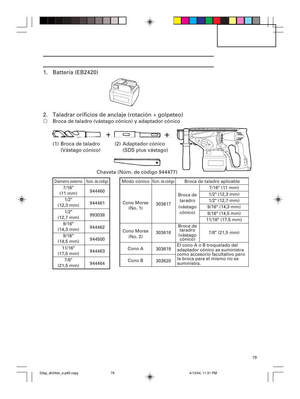 Accesorios opcionales.....de venta por separado | Hitachi DH 24DV User Manual | Page 79 / 88