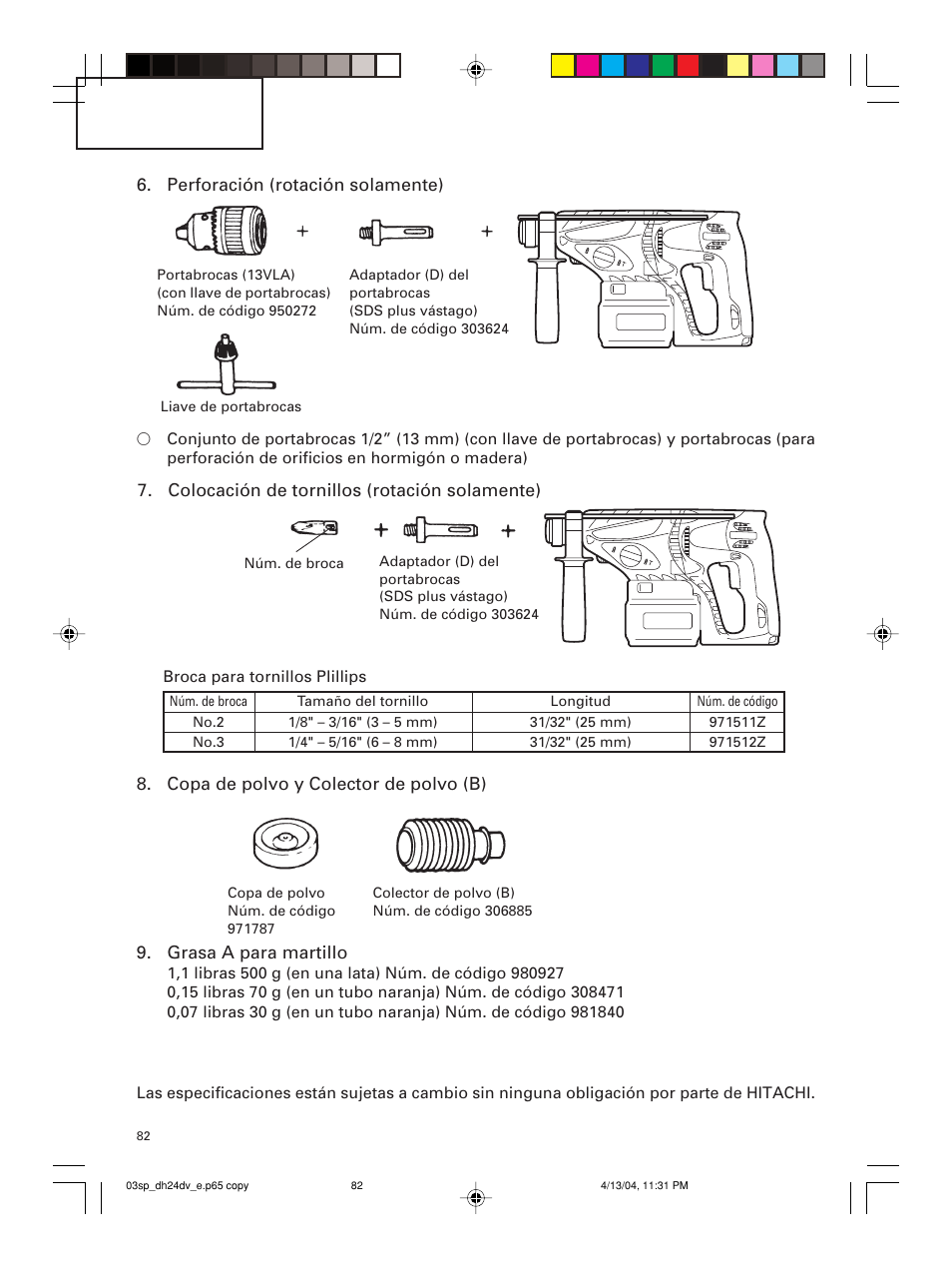 Hitachi DH 24DV User Manual | Page 82 / 88