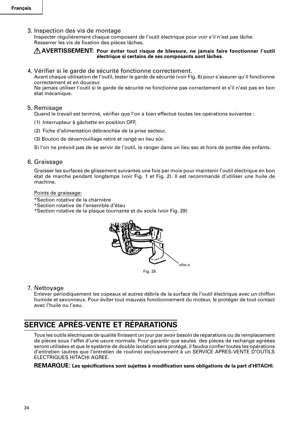 Service après-vente et réparations | Hitachi C 15FB User Manual | Page 34 / 54