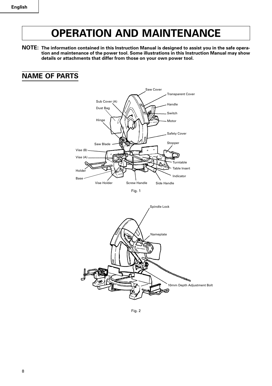 Operation and maintenance, Name of parts | Hitachi C 15FB User Manual | Page 8 / 54