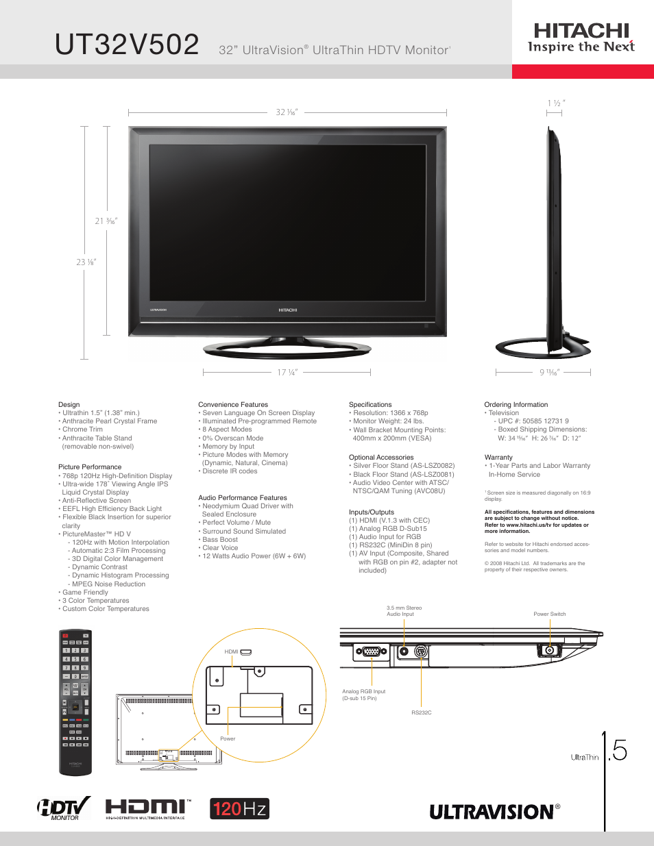 Hitachi UT32V502 User Manual | 1 page