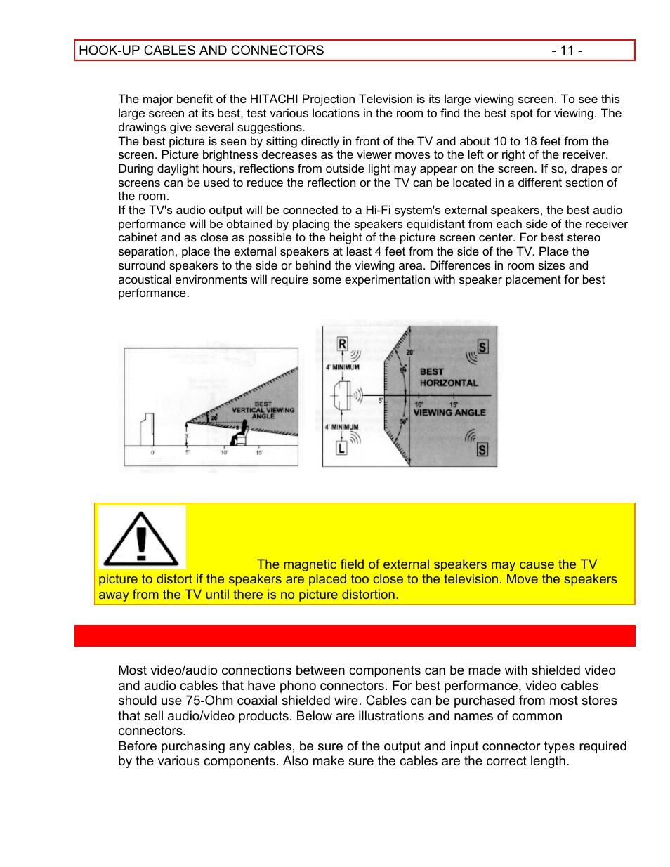 Hook-up cables and connectors | Hitachi 55EX15K User Manual | Page 11 / 44