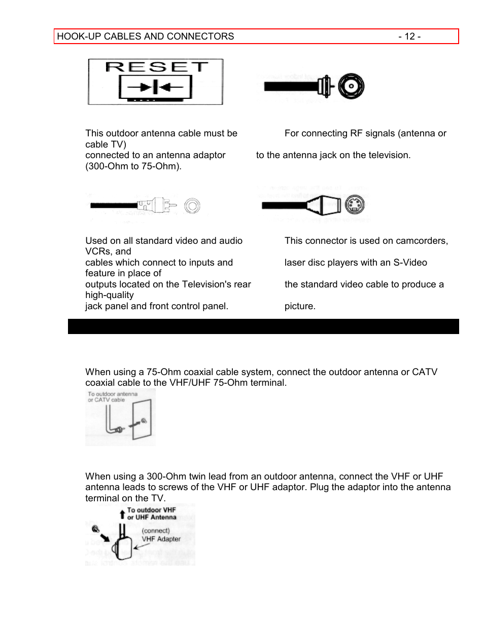 Antenna connections to rear jack panel | Hitachi 55EX15K User Manual | Page 12 / 44