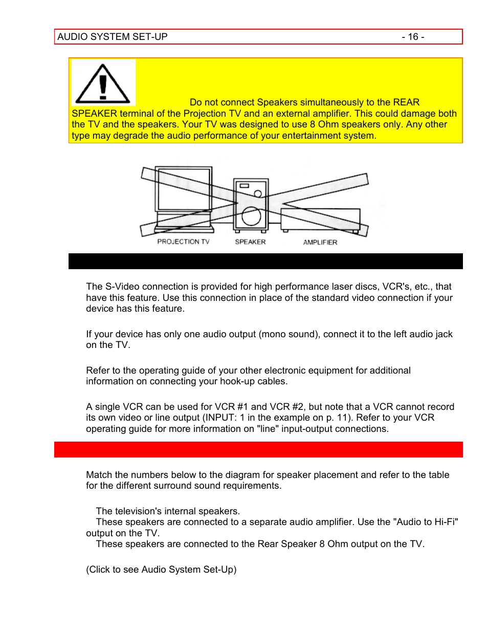 Tips on rear panel connections, Audio system set-up | Hitachi 55EX15K User Manual | Page 16 / 44